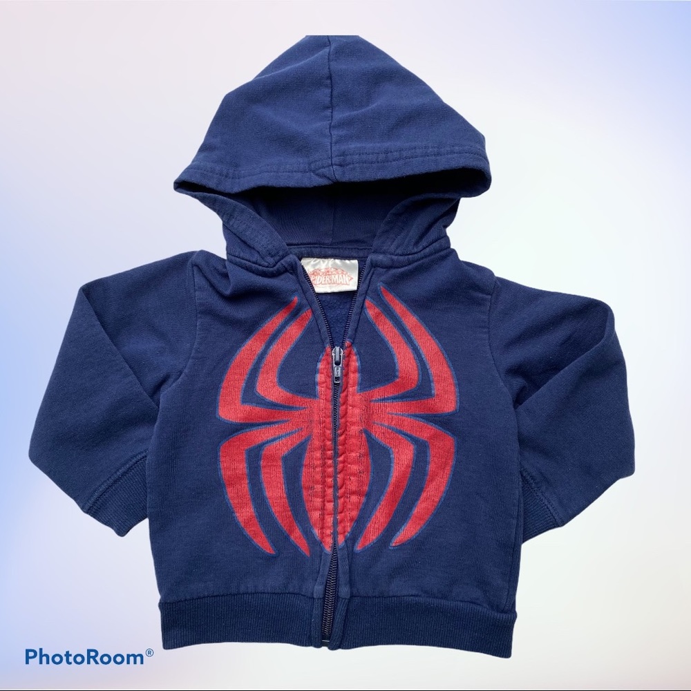 Marvel Hoodie Boys Toddler Blue 12-18 Months Spider-Man Full Zip Graphic Sweater
